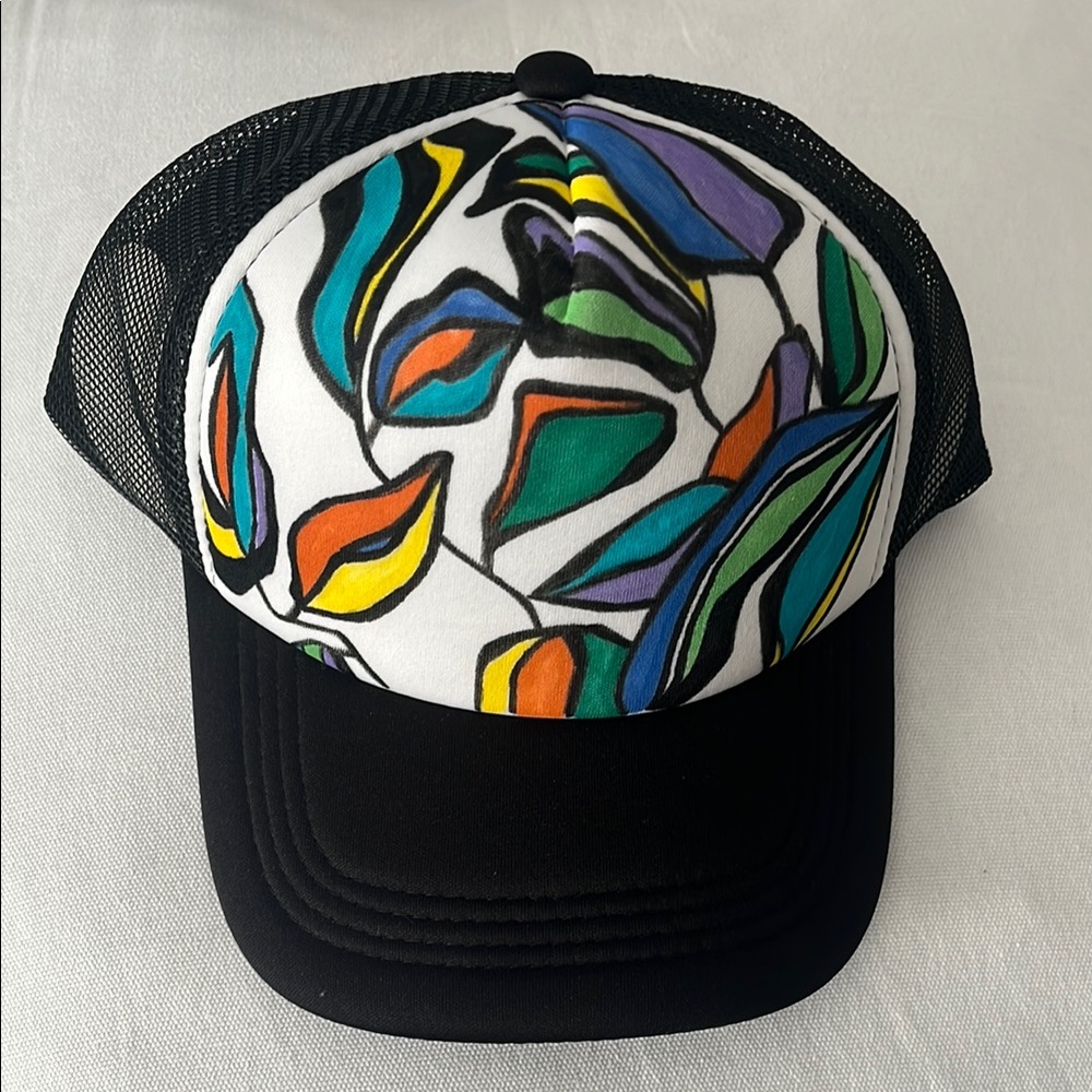 Abstract Natural Leaf Painted Trucker Hat